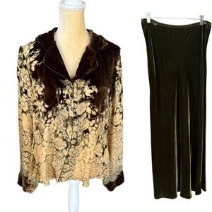 Citron Santa Monica 2 Piece Skirt Set Blouse Velvet Size Large